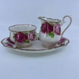 vintage royal albert old english rose cream open sugar and tray set bone china